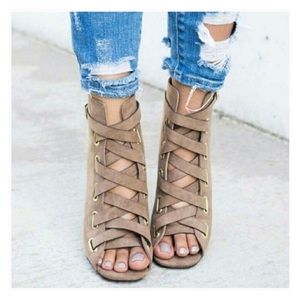 Size 8 suede peep toe heels